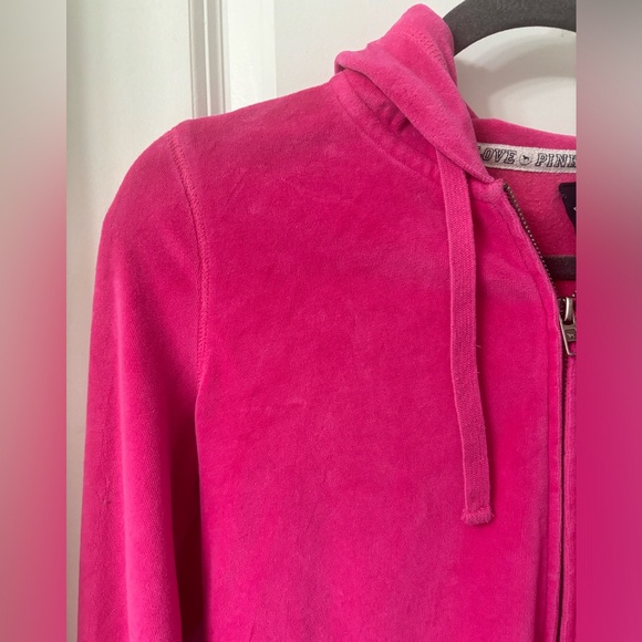 SOLD! Victoria's Secret PINK Bling Sequin LOVE PINK Logo Velour Full Zip Hoodie - Picture 3 of 16